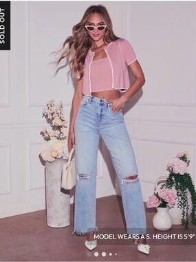 Vici Blush Pink Knit Set with White Trim